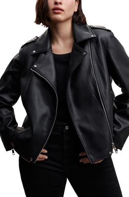 MANGO Faux Leather Biker Jacket in Black