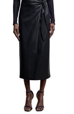 MANGO Faux Leather Midi Skirt in Black