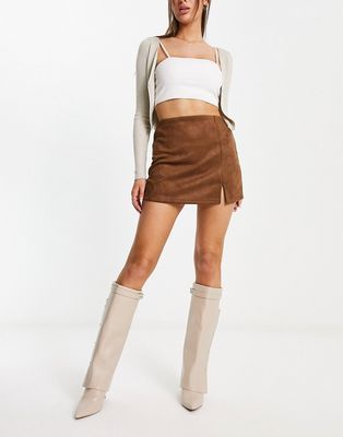 Mango faux suede mini skirt in brown