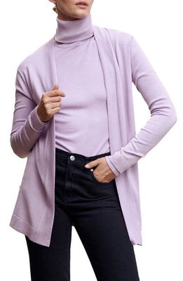 MANGO Fine Knit Open Front Cardigan in Light/Pastel Purple