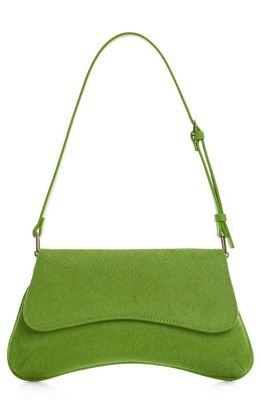 MANGO Flap Leather Blend Shoulder Bag in Lime