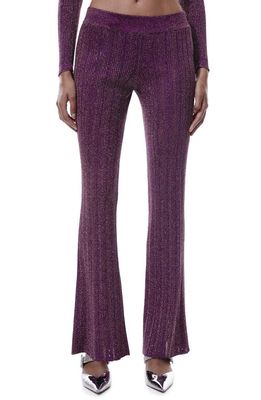 MANGO Flare Metallic Knit Pants in Purple