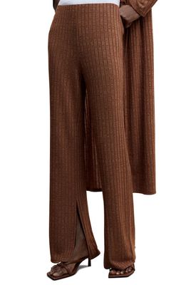 MANGO Flare Rib Knit Trousers in Brown