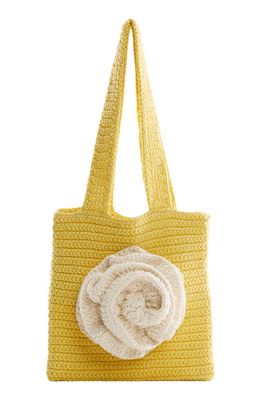 MANGO Floral Appliqué Crocheted Top Handle Bag in Yellow