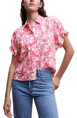 MANGO Floral Button-Up Shirt in Vanilla/Pink