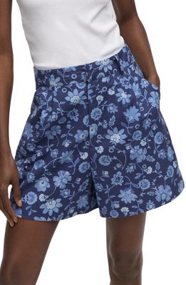 MANGO Floral Cotton & Linen Shorts in Blue