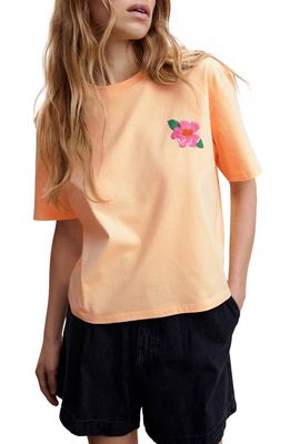 MANGO Floral Embroidered Cotton T-Shirt in Light Orange