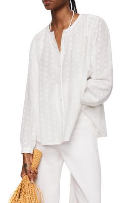 MANGO Floral Embroidered Long Sleeve Button Up Shirt in Off White
