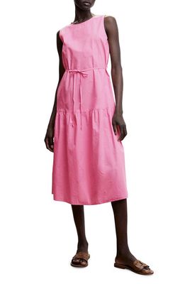 MANGO Floral Embroidered Tiered Cotton Dress in Pink
