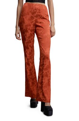 MANGO Floral Jacquard Trousers in Russet