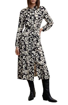 MANGO Floral Long Sleeve Shirt Dress in Natural White