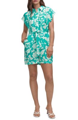 MANGO Floral Print Belted Romper in Turquoise