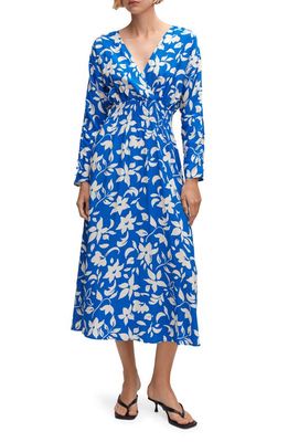 MANGO Floral Print Long Sleeve Faux Wrap Dress in Blue