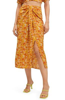 MANGO Floral Print Midi Skirt in Yellow