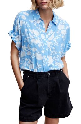 MANGO Floral Short Sleeve Button-Up Shirt in Navy