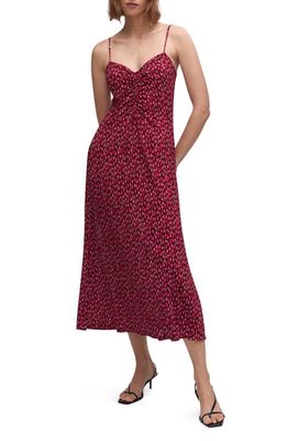 MANGO Flower Ruched Dress in Red