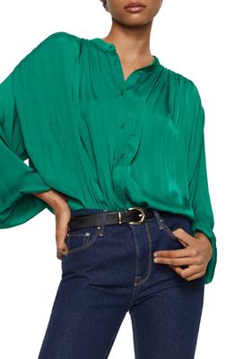 MANGO Flowy Button-Up Blouse in Green