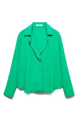 MANGO Flowy Camp Collar Shirt in Green