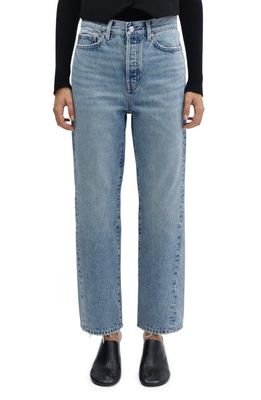 MANGO Forward Seam Straight Leg Crop Jeans in Medium Blue