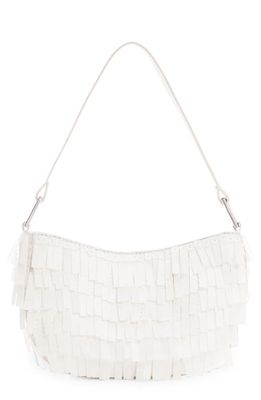 MANGO Fringe Faux Leather Shoulder Bag in White