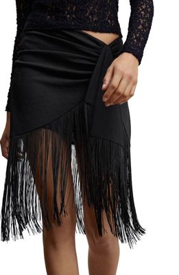 MANGO Fringe Miniskirt in Black