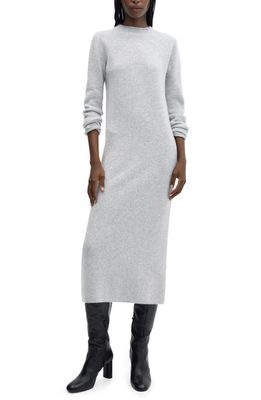 MANGO Funnel Neck Long Sleeve Midi Sweater Dress in Light Heather Grey