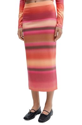 MANGO Gradient Stripe Rib Knit Skirt in Orange