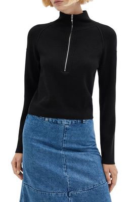 MANGO Half Zip Sweater in Black