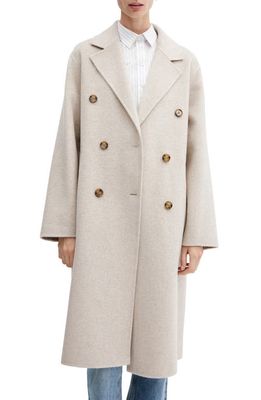 MANGO Handmade Oversize Wool Blend Coat in Light Beige/Pastel Grey