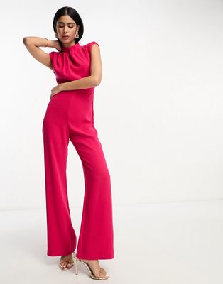 Mango high neck sleeveless jumpsuit In bright pink