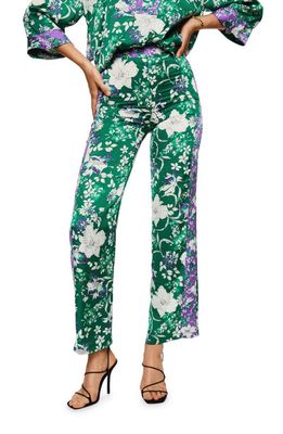 MANGO High Waist Flower Print Pants in Green