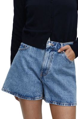MANGO High Waist Jean Shorts in Medium Blue