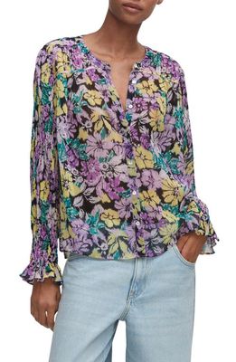 MANGO Ikat Floral Plissé Shirt in Lilac