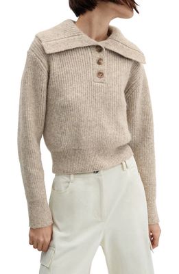 MANGO Johnny Collar Pullover Sweater in Sand