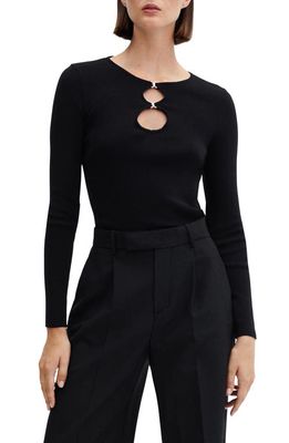 MANGO Keyhole Cutout Sweater in Black