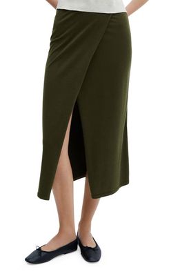 MANGO Knit Faux Wrap Skirt in Khaki