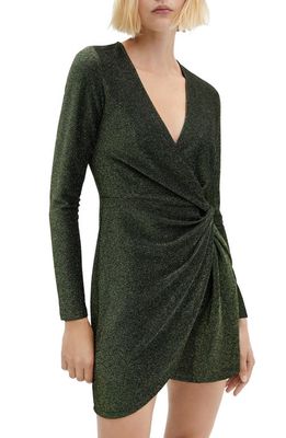 MANGO Knotted Long Sleeve Minidress in Green