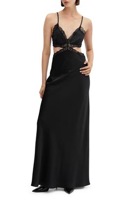 MANGO Lace Detail Maxi Dress in Black