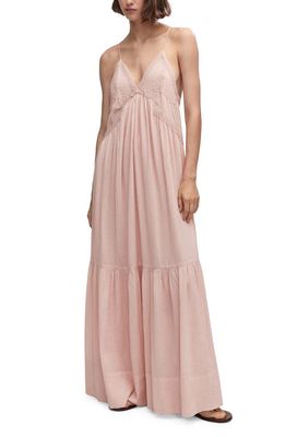 MANGO Lace Trim Maxi Dress in Pastel Pink
