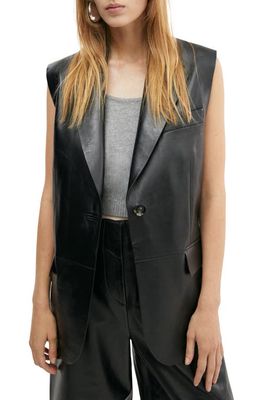 MANGO Leather Blazer Vest in Black