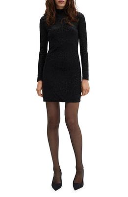 MANGO Leopard Long Sleeve Velvet Burnout Minidress in Black