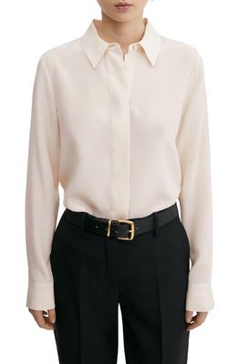 MANGO Linear Seam Silk Shirt in Off White