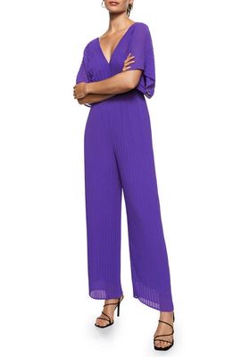 MANGO Long Pleated Chiffon Jumpsuit in Purple