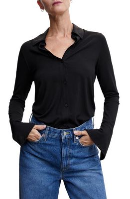 MANGO Long Sleeve Button-Up Top in Black