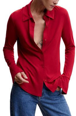 MANGO Long Sleeve Button-Up Top in Red