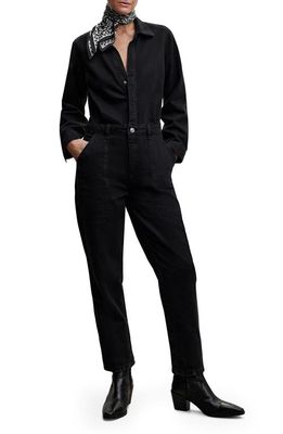 MANGO Long Sleeve Denim Jumpsuit in Black Denim