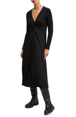 MANGO Long Sleeve Knot Midi Dress in Black