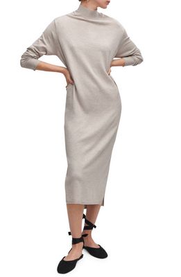 MANGO Long Sleeve Mock Neck Midi Sweater Dress in Light/Pastel Grey