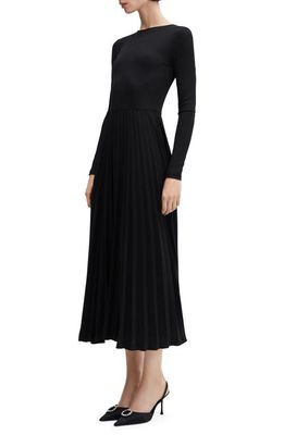 MANGO Long Sleeve Pleated Dress in Black