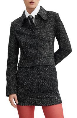 MANGO Loti Speckled Tweed Crop Jacket in Black